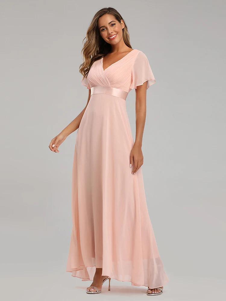 Newest Evening Dresses V-Neck Ruffles Chiffon - EXPRESS STORE