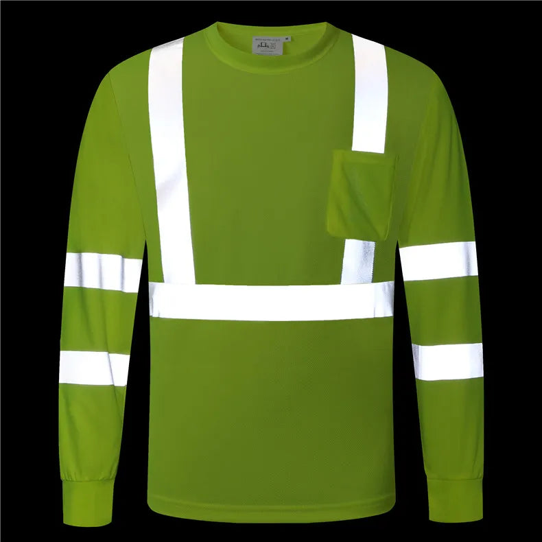 Fluorescent Yellow Workwear T Shirt  Long Sleeve  Breathable shirts for Work Warehouse Construction Class 3
