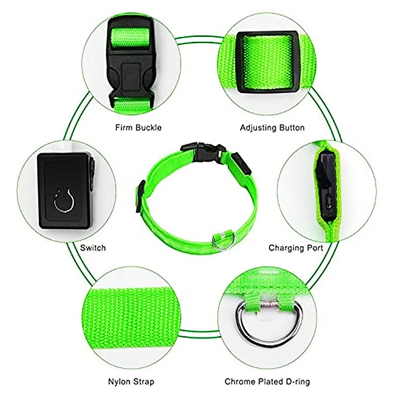 Led Glowing Dog Collar  Luminous Collar Adjustable Night Light  Harness Dog Leash For Girl Small Dogs Cat Pet Safety Accessories