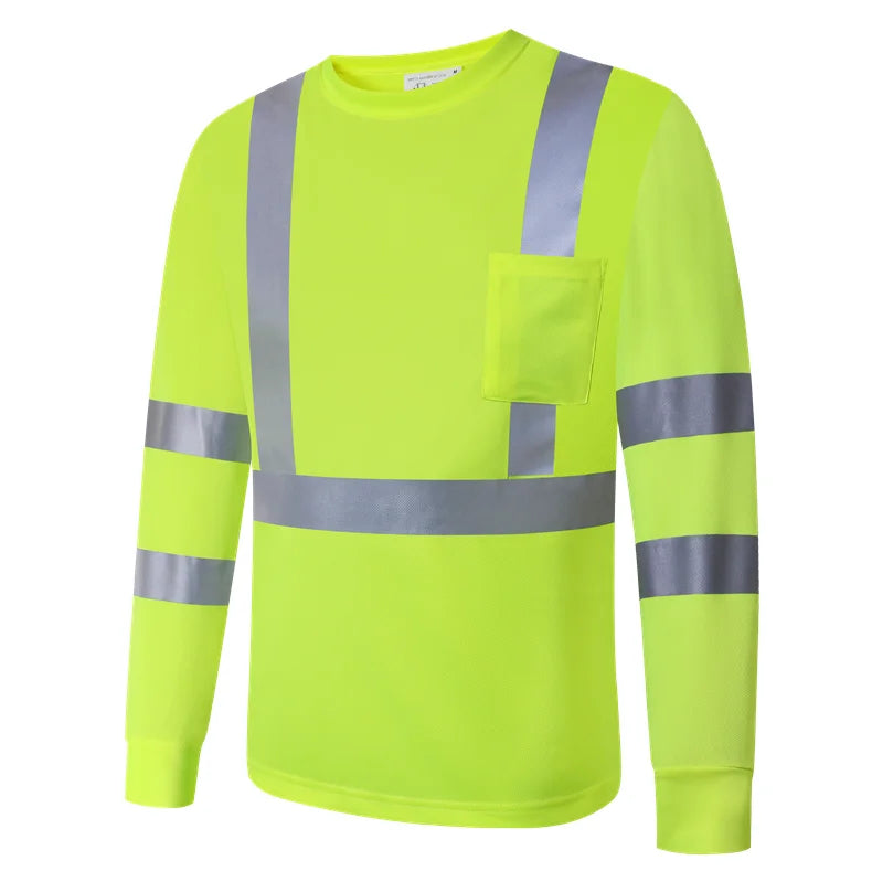 Fluorescent Yellow Workwear T Shirt  Long Sleeve  Breathable shirts for Work Warehouse Construction Class 3