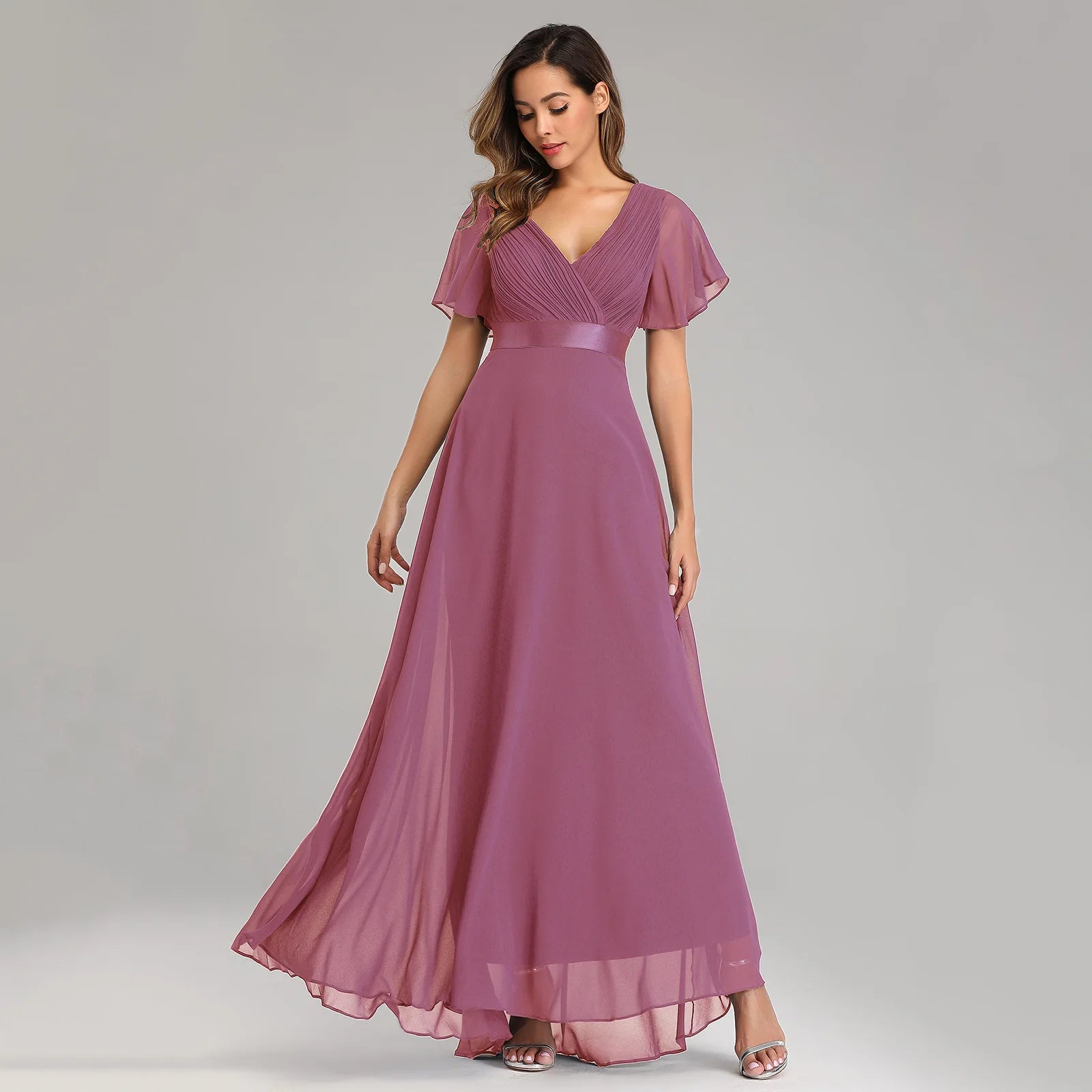 Newest Evening Dresses V-Neck Ruffles Chiffon - EXPRESS STORE