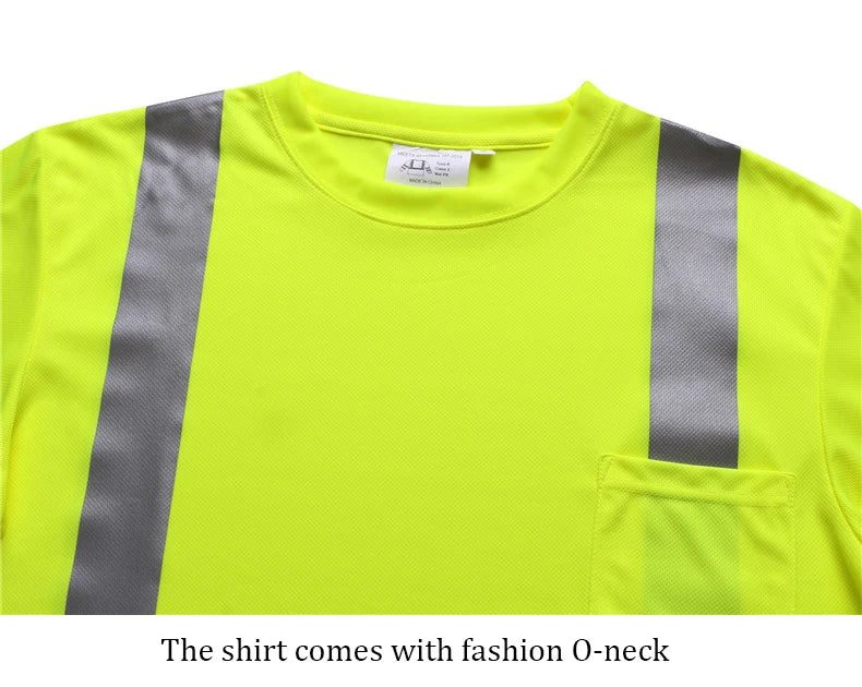 Fluorescent Yellow Workwear T Shirt  Long Sleeve  Breathable shirts for Work Warehouse Construction Class 3