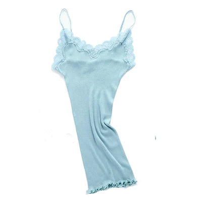 SuyaDream Women Lace Camis 70%Real Silk 30%Cotton Lace Camisoles Spandex knits Soft Basic shirt 2022 New Vest Solid colors