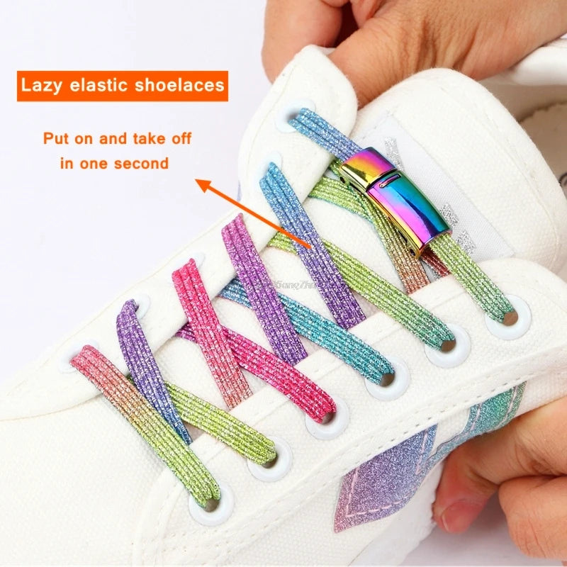 New Rainbow Magnetic Lock Shoelaces Elastic No tie Shoe laces Sneakers Shoelace Kids Adult Lazy Laces One Size Fits All Shoes