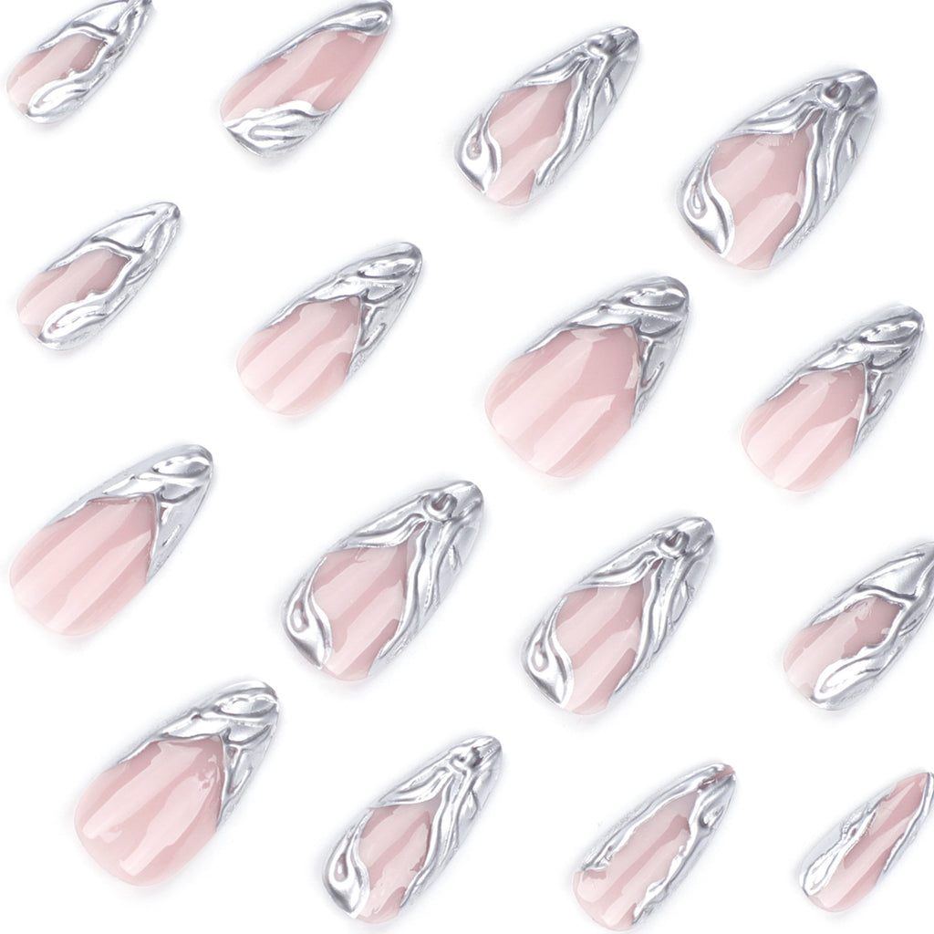 24Pcs French Almond False Nails Glitter with Rhinestones Wearable Fake Nails Artificial Simple Full Cover Press on Nails Tips