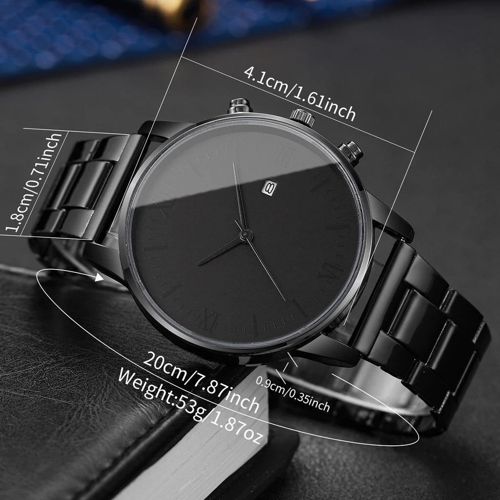 1/2/4PCS Fashion Men Business Watches Simple Roma Dial Analog Quartz Watch for Men Calendar Clock Reloj Hombre（Without Box）