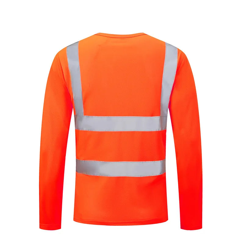 Fluorescent High Visibility T-Shirts Men Reflective Work Safety Shirts Quick Dry Long Sleeve Hi Vis Tops Construction Workwear