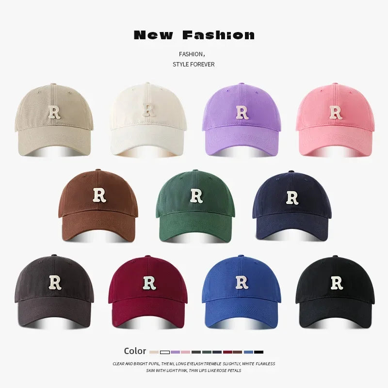 2025 Large Head Circumference Baseball Cap Men's /Women's Dome Hat Soft Top Cap 60/65cm Sun Protection  Letter R Hat Adult Caps