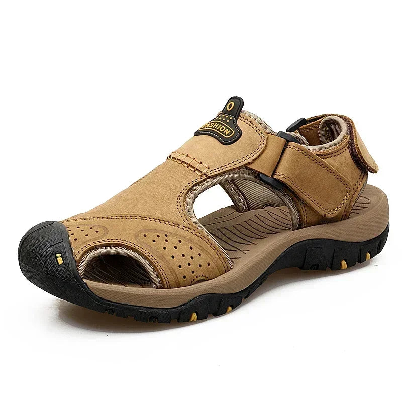 Summer Sandals Leather Outdoor Men Beach Shoes Luxury Breathable Casual Sandal Man Wading Shoes Non-slip Wide lining Slippers