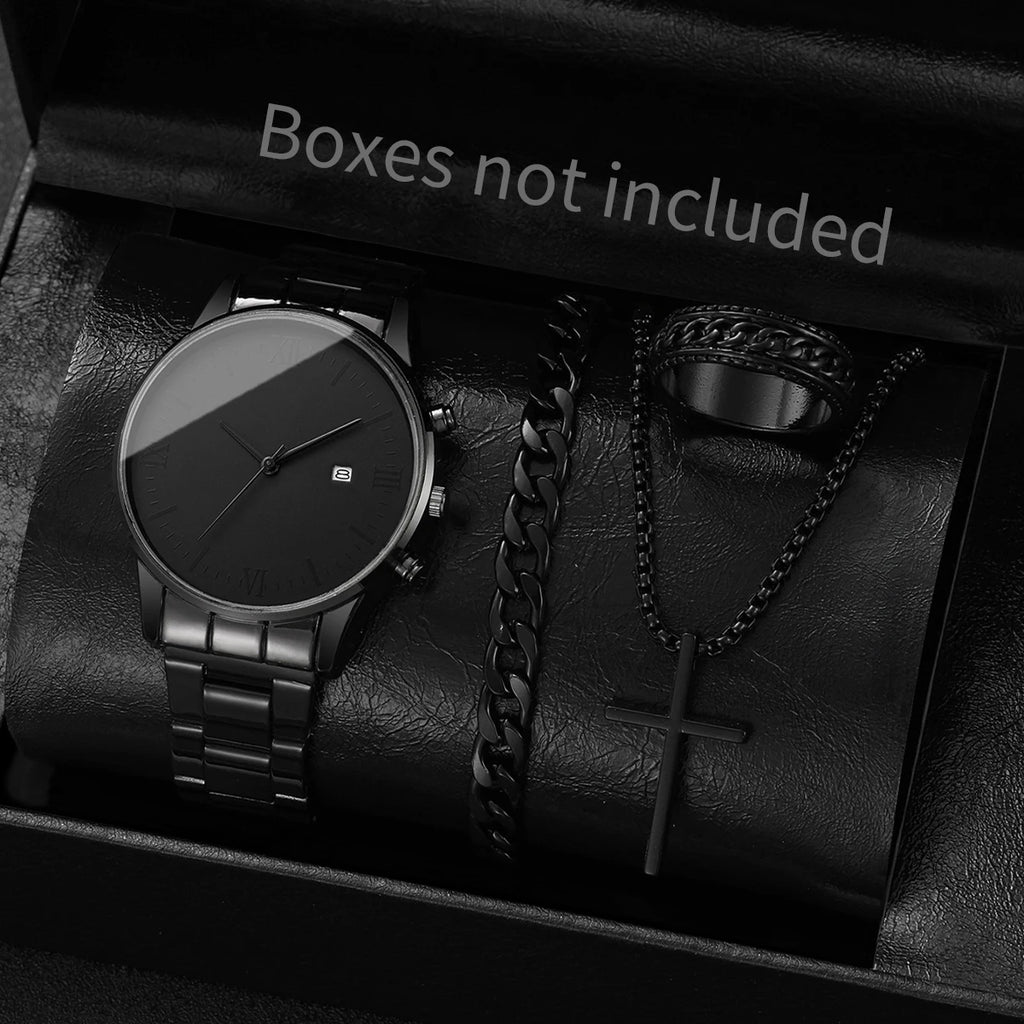 1/2/4PCS Fashion Men Business Watches Simple Roma Dial Analog Quartz Watch for Men Calendar Clock Reloj Hombre（Without Box）