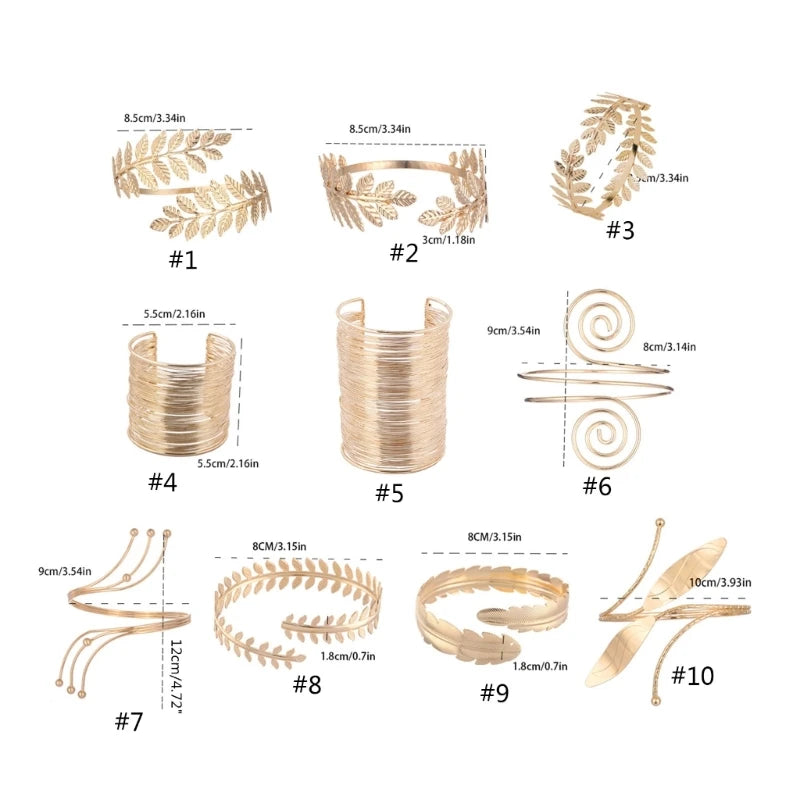 Alloy Spiral Armband Swirl Upper Arm Cuff Armlet Bangle Bracelet Egyptian Costume Accessory for Women Gold Silver Color