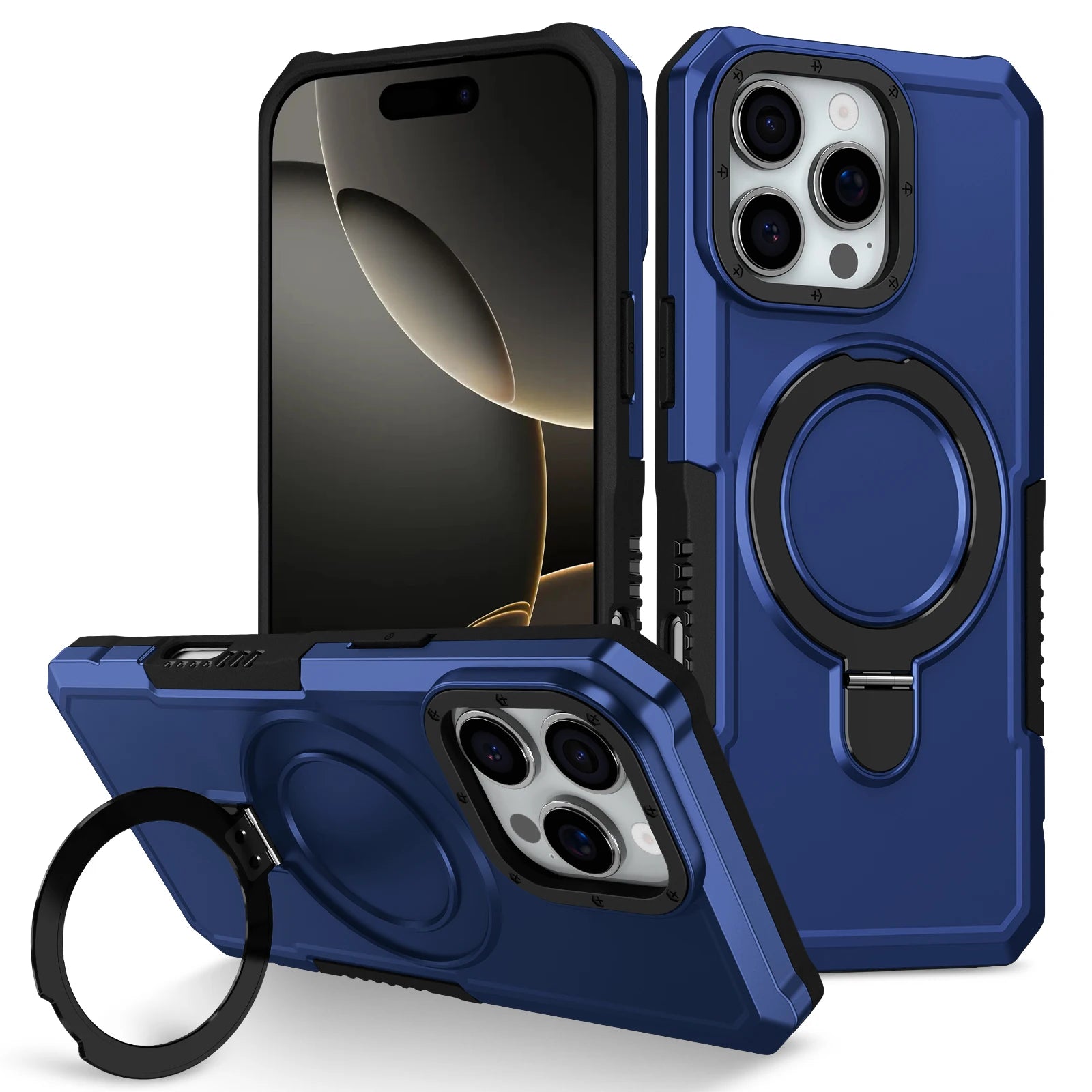 Luxury Armor Case for IPhone 17 16 15 14 13 12 11 Pro X XS XR Max 8 7 6 Plus Ring Holder Slide Lens Stand Phone Cover Shockproof