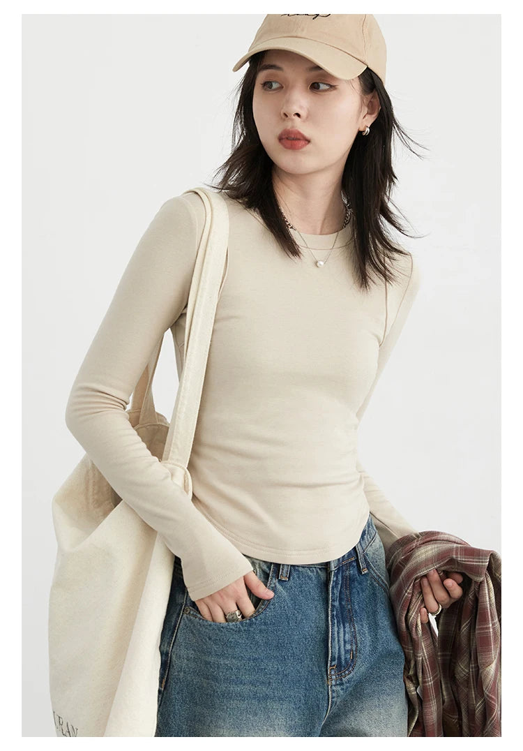CHIC VEN Women T-Shirts Solid New Basic Heating Cashmere Round Neck Woman Tees Slim Fit Female Tops Spring Autumn 2024