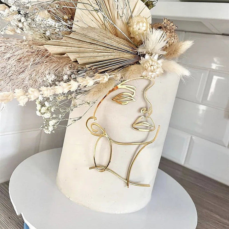 New Gold Portrait Happy Birthday Cake Topper Black Acrylic Abstract Art Boys Girls Party Cake Topper Baby Shower Girl Decoration