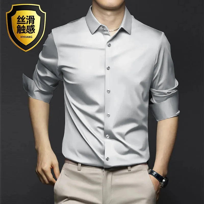 New Stretch Anti-Wrinkle Cotton Men's Shirts Short Sleeve Dress Shirts For Men Slim Fit comfort Social Business Blouse Gray 5XL