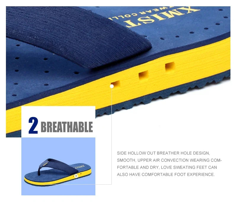 High quality Big Size Hot Sale Flip Flops Men Summer Beach Slippers Men Fashion Brand Breathable Casual Men Slippers Black Blue