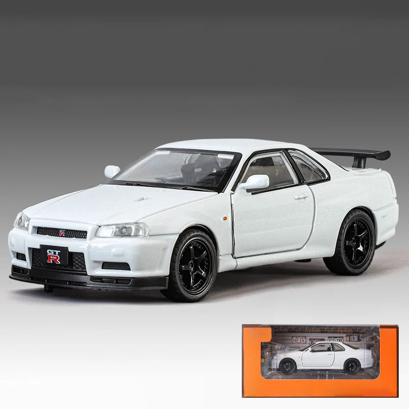 1:32 Nissan GTR R34 Skyline Street Car Version Supercar Diecast Model Car Alloy Metal Car Accessories Ornament Automobile Gifts