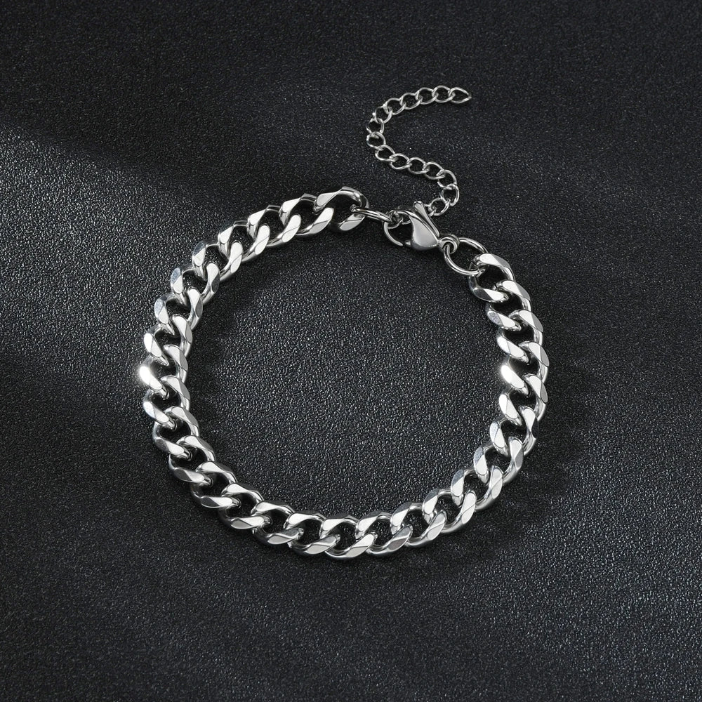 3/5/7mm Width Stainless Steel Punk Style Cuban Chain Bracelet Simple Fashion Jewelry Bracelet Gifts For Men Women 2024New Trendy