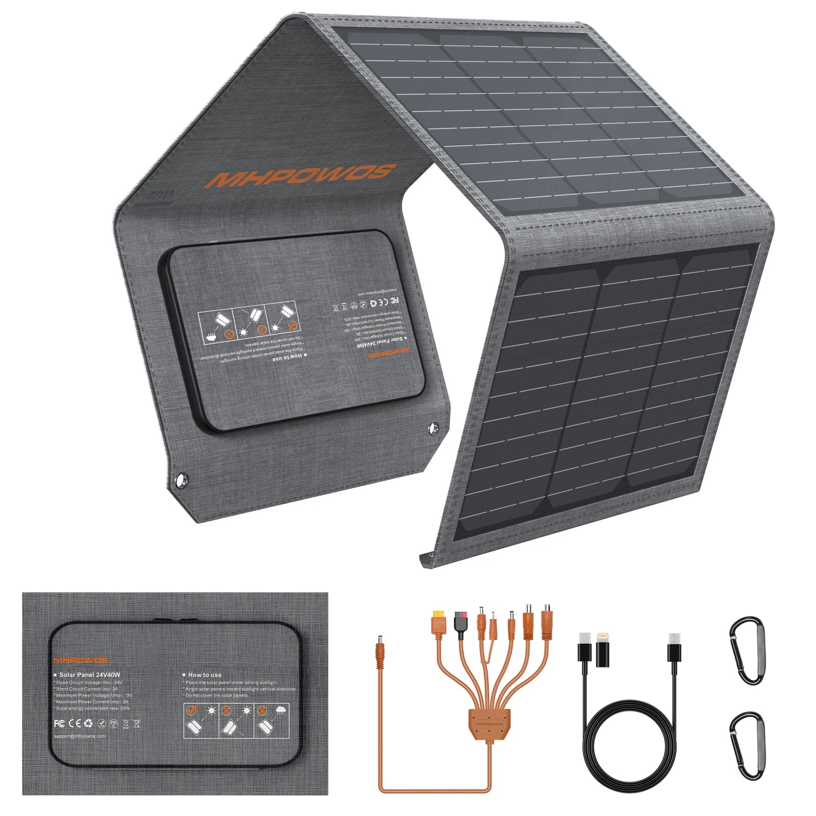 MHPOWOS 120W / 40W Portable Solar Panel, 19V ETFE Foldable Solar Charger for Power Station,QC3.0 USB-A &Type-C Output for Phones