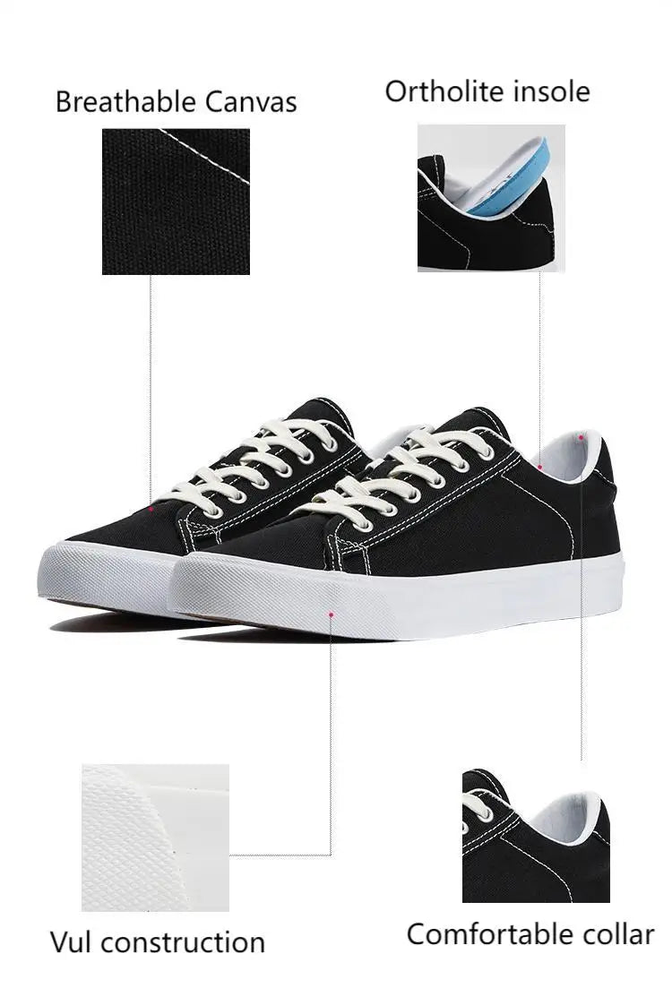 Goluck Designer Luxury Black White Canvas Sneaker Men's Women's Skateboar Shoes Steetwear Vulc Breathable Durable soft Footwear
