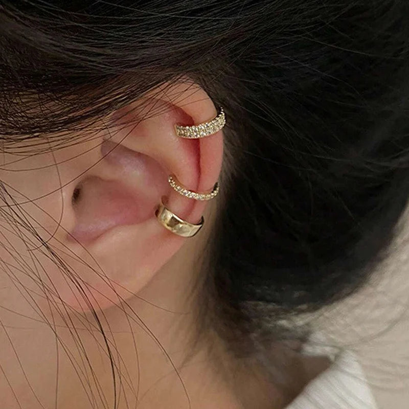 3 PCS Small Pearl Clip-On Earrings Shiny CZ Stone Classic Silver Gold-color Simple Style Daily Wear Party Jewelry For Woman