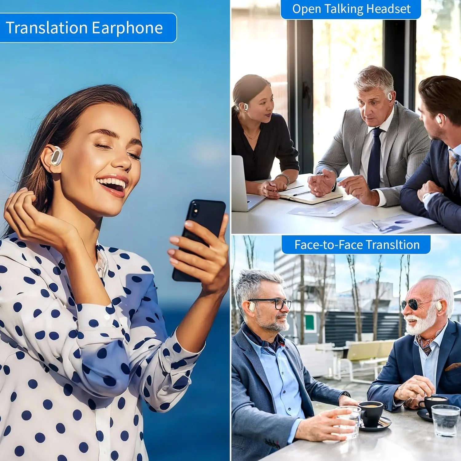 138 Language Translator Earbuds AI Translation Real Time Translating Earbuds Open Ear with 90H Playtime for Travel Business
