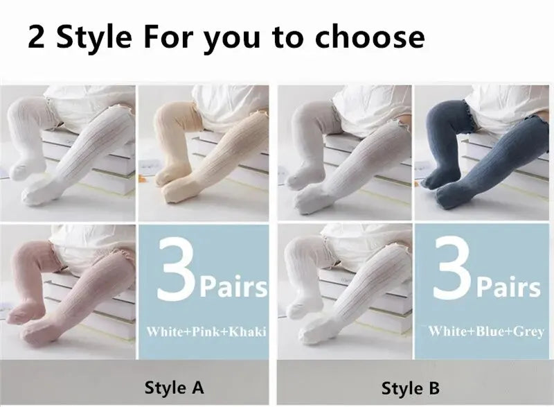 Baby Girls Lace Knee High Socks – 3 Pairs Frilly Ruffle Cotton Long Socks for Newborns & Infants