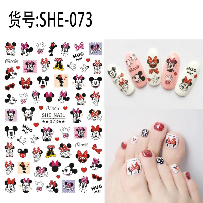 Disney Cartoon Adhesive Nail Stickers Nail Decorative Decals Nail Sliders Stitch Mickey 3D Stickers Press on Nails