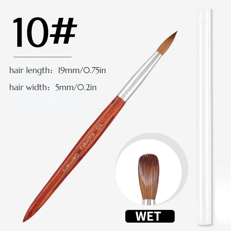 100% Prue Kolinsky Acrylic Nail Brush Oval Round Head Red Wood Handle Professional Salon Quality for Acrylic Powder Size 8-20#