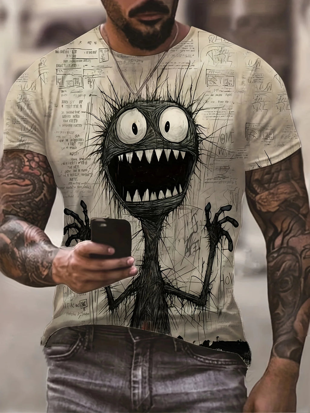 2024 New Anime Monster In Panic Pattern Men's Novelty 3d Short Sleeve Crew Neck Oversize Tshirt Summer Outdoor Tee Tops Clothing