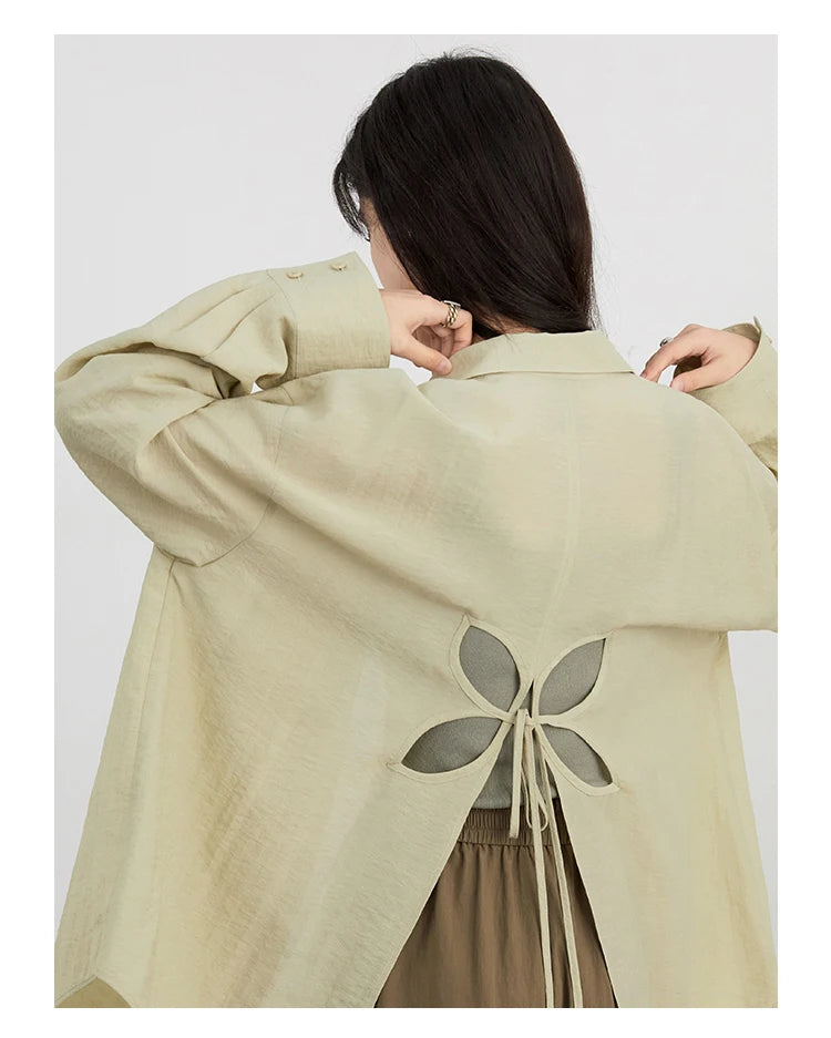 CHIC VEN Women Long Sleeve Shirts Solid Loose Casual New Style Design Back Hollow Out Shirt Female Blouse Spring Summer 2026