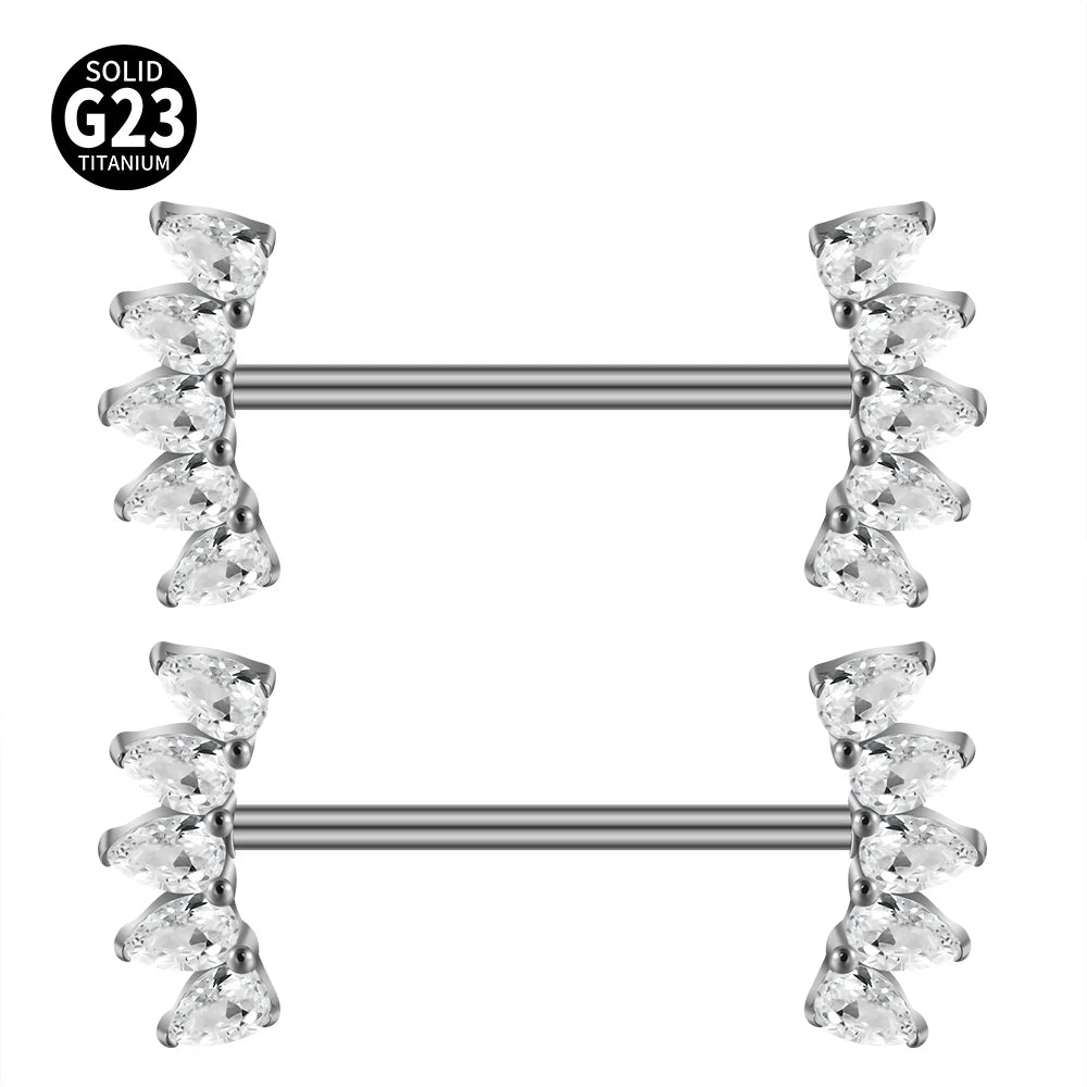 1/2PCS Heart Nipple Piercing Titanium CZ Crystal Sexy Leaf Nipple Shield Ring Nails Barbell Body Pierced Jewelry Chest Decor 16G