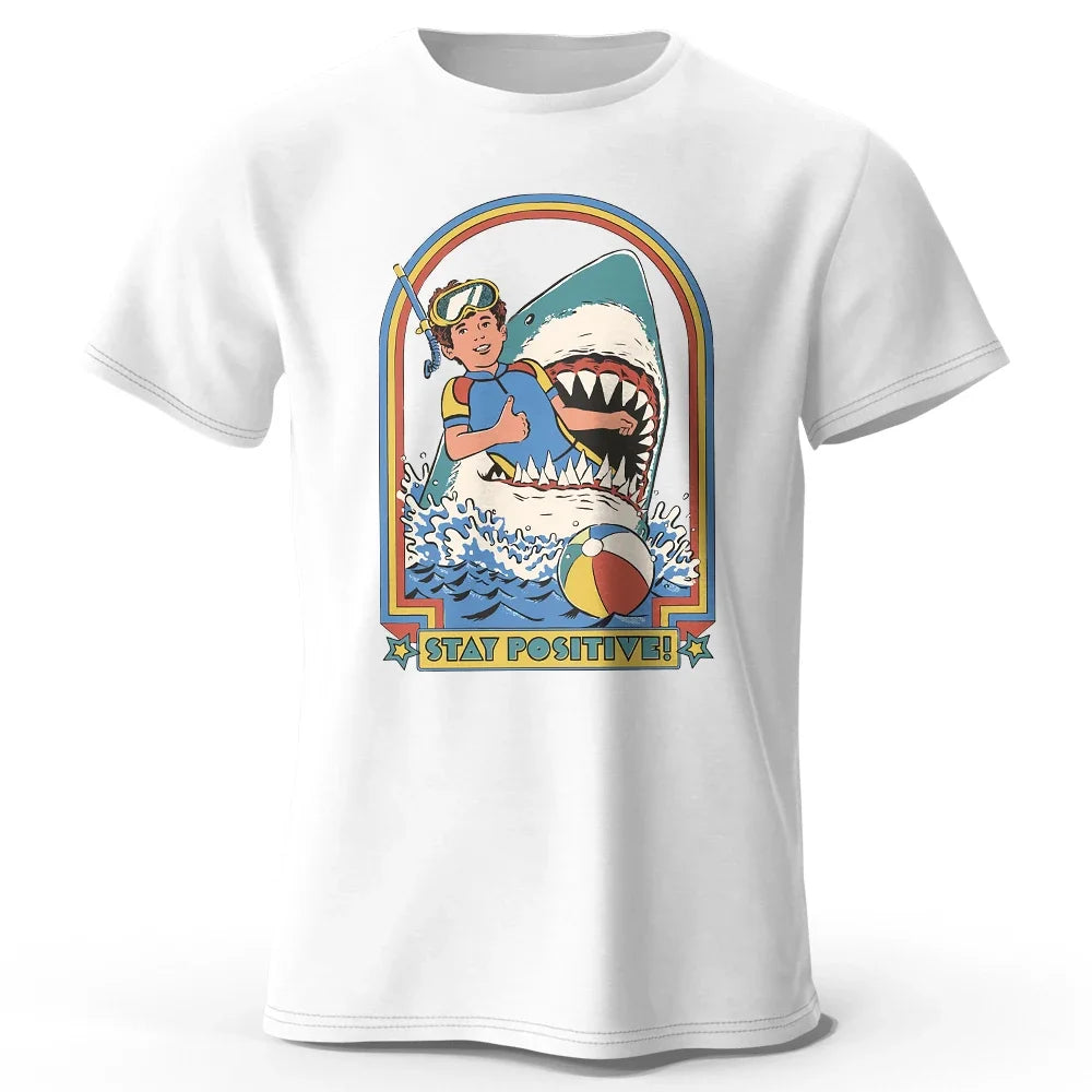 Stay Positive Printed 100% Cotton Classic Vintage Funny T-Shirt For Men Women Sportswear Tops Tees