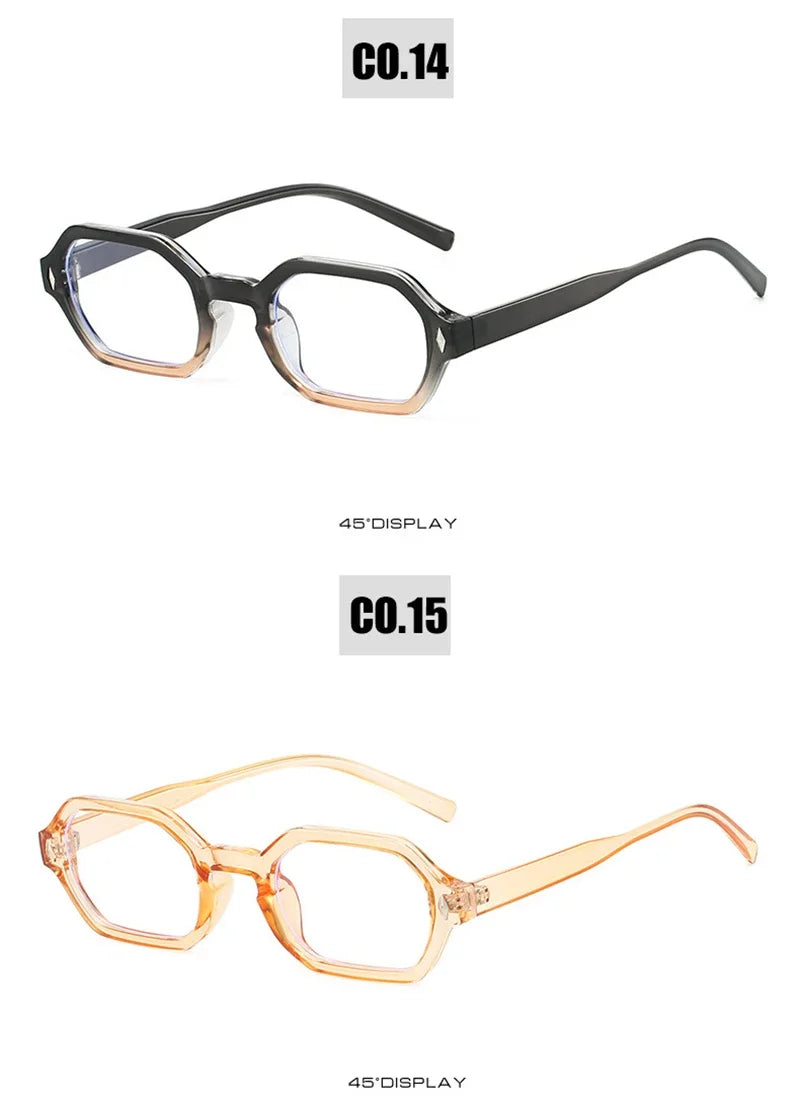 JNPCXI New Retro Small Polygon Rectangle Sunglasses Women Shades UV400 Fashion Blue Gradient Lens Men Retro Rivets Frame