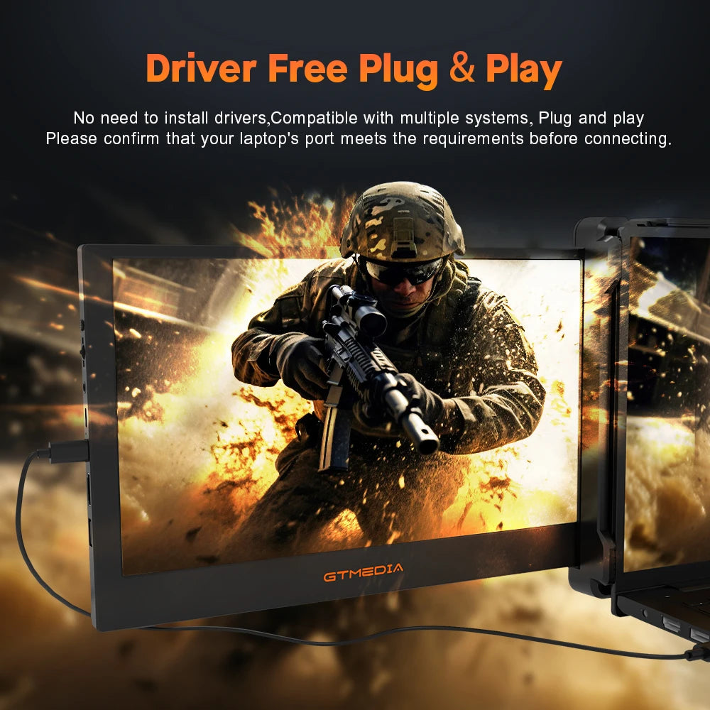 GTMEDIA MATE X 11.6 Inch Portable Monitor 1920*1080 IPS HD Triple Dual Extender Screen Full View Fold For 13.0-17.3 Inch Laptops