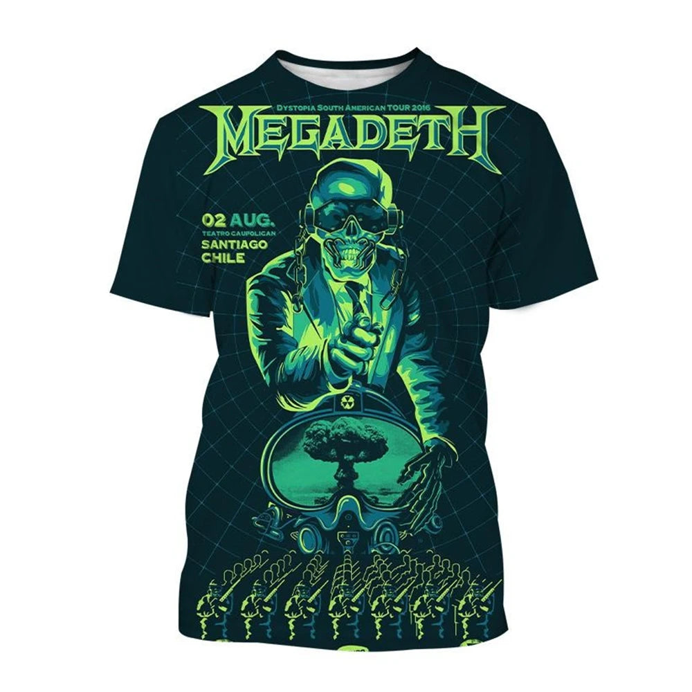 2024 Megadeth 3D Printed T-Shirts Fashion Rock Band Men's Casual T-shirt Summer Men Women Punk Funny Hip Pop Short Sleeve Kids
