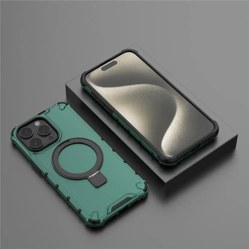 For Magsafe iPhone 17 Air 16 15 14 Plus 13 Pro Max Corrugated Magnetic Metal Bracket Transparent Phone Case Protective Cover