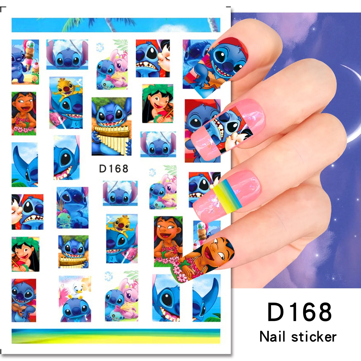 Disney Cartoon Adhesive Nail Stickers Nail Decorative Decals Nail Sliders Stitch Mickey 3D Stickers Press on Nails