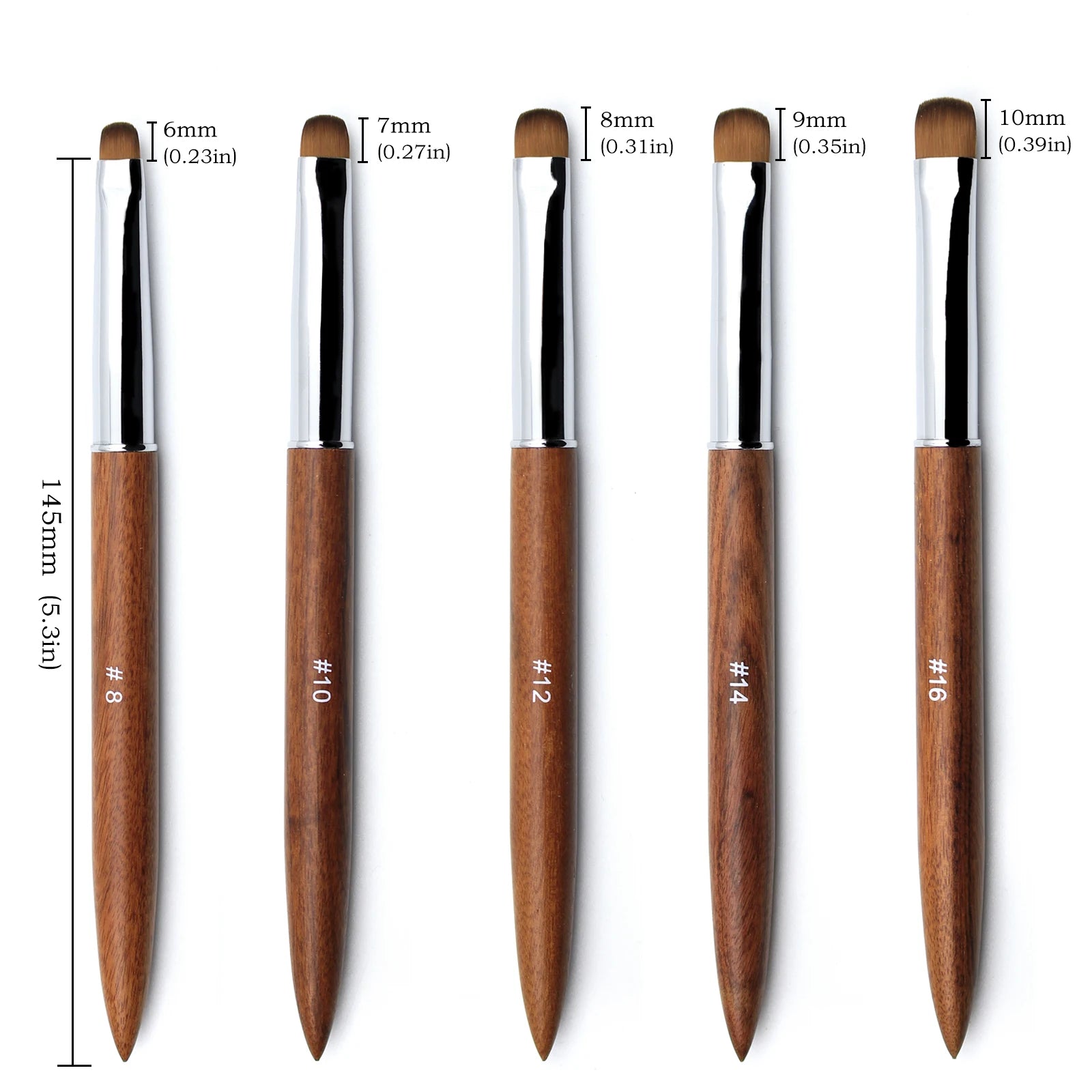 5pcs French Nail Brush Sandalwood Handle Acrylic Drawing Rhinestone Gel Painting Manicure Tool 8-16