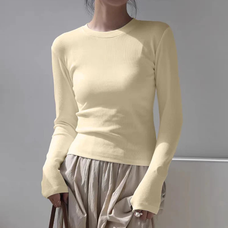Cotton O Neck Long Sleeve Shirt Women Sexy Cropped Tops 2026 Autumn Black Casual Skinny Slim Basic Woman T Shirts White Clothing