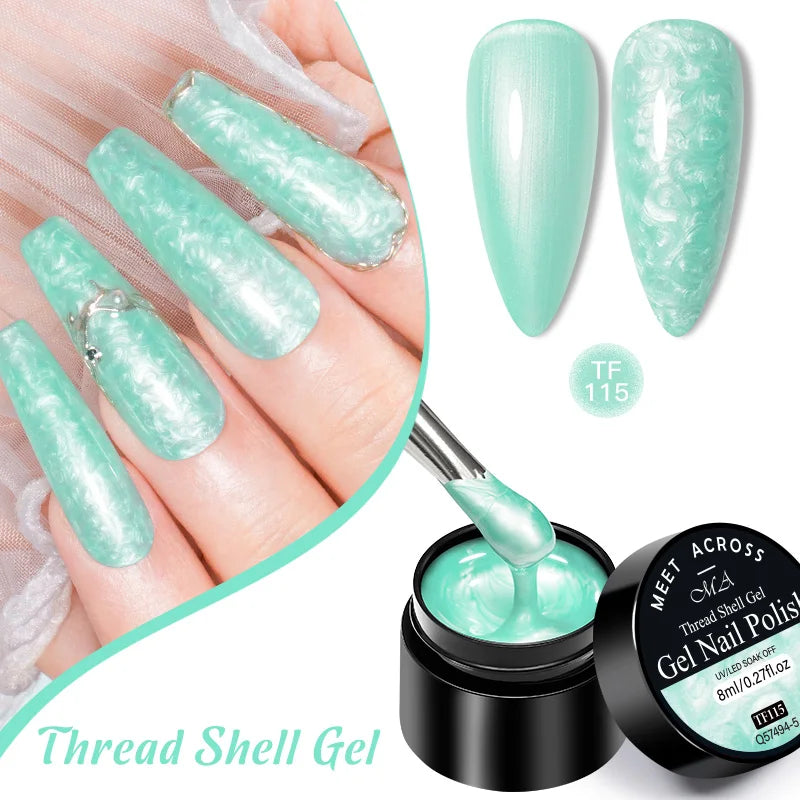 MEET ACROSS 8ml Pearl Shell Thread Gel Nail Polish 3D Semi Permanent Soak Off UV Gel Nail Art Varnish For Nails Manicure DIY