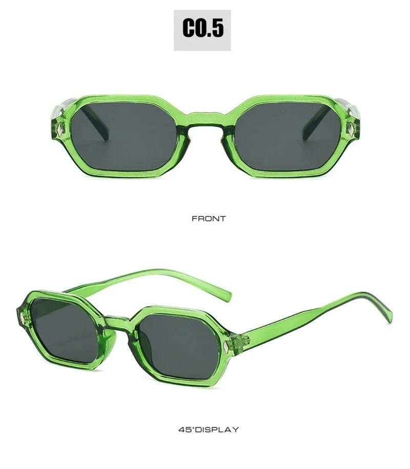 JNPCXI New Retro Small Polygon Rectangle Sunglasses Women Shades UV400 Fashion Blue Gradient Lens Men Retro Rivets Frame