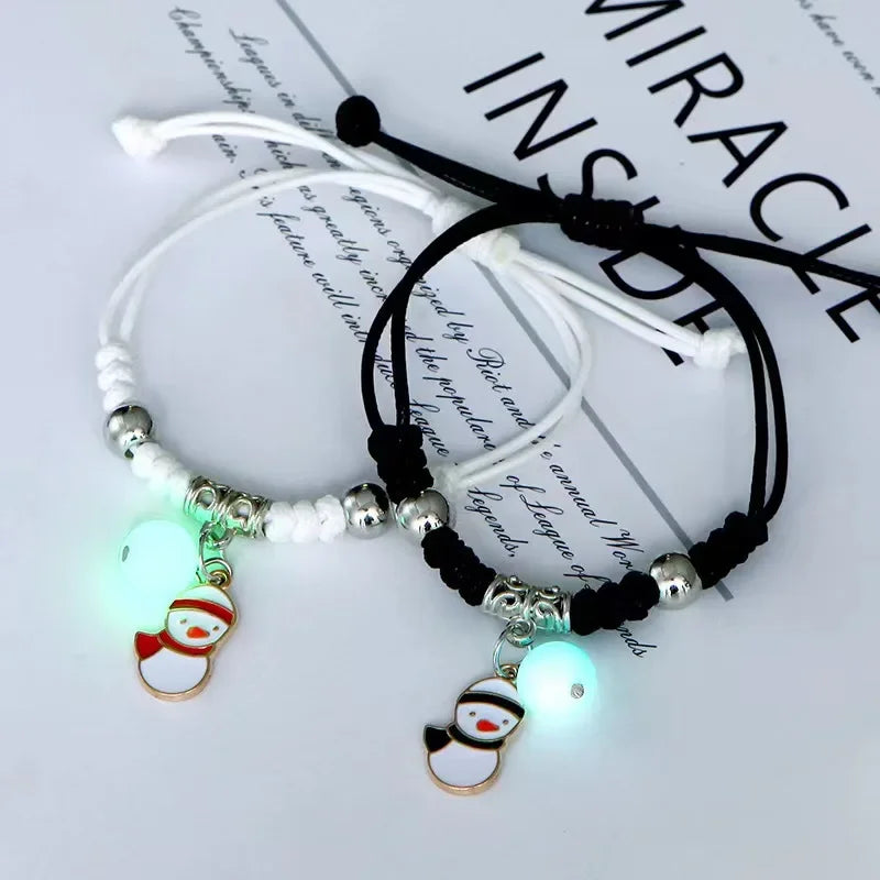 Fashion Luminous Beads Star Couple Bracelet for Women Men Charm Cat Flower Heart Key Lock Cross Matching Friend Bracelet Jewelry