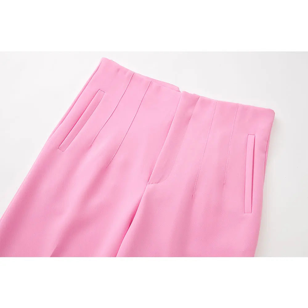 DUOPERI Women Fashion Solid Basic High Waist Trousers Chic Female Office Lady Casual Business Workwear Long Pant