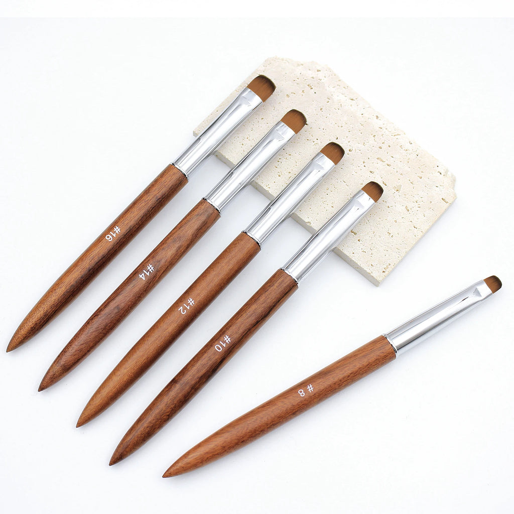 5pcs French Nail Brush Sandalwood Handle Acrylic Drawing Rhinestone Gel Painting Manicure Tool 8-16
