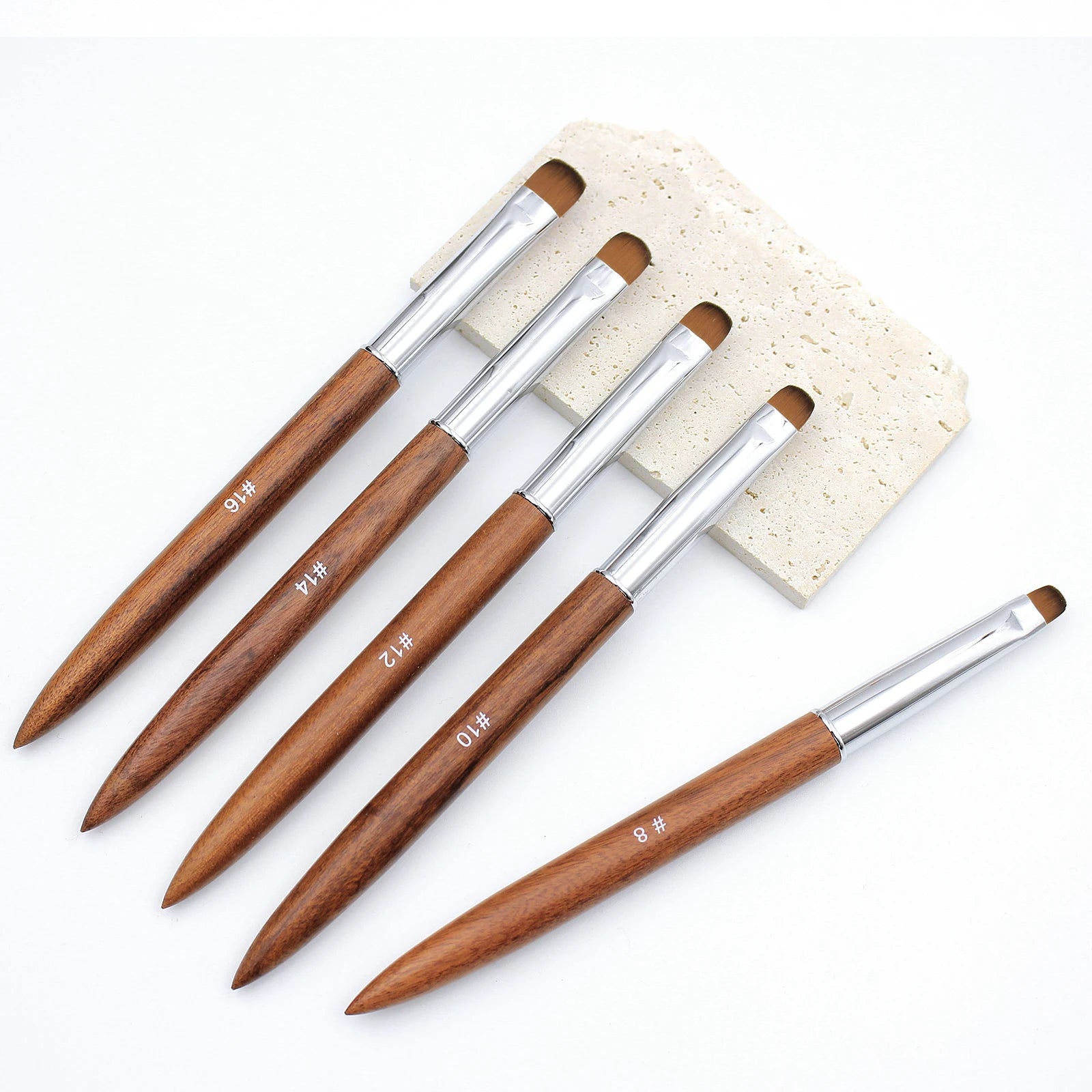 5pcs French Nail Brush Sandalwood Handle Acrylic Drawing Rhinestone Gel Painting Manicure Tool 8-16