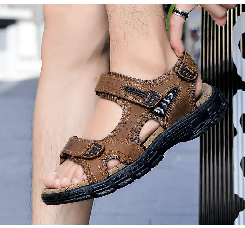 Hot Sale Summer Men's Sandals Outdoor Non-slip Men's Beach Sandals Handmade Genuine Leather Men's Shoes Fashion Men Sneakers