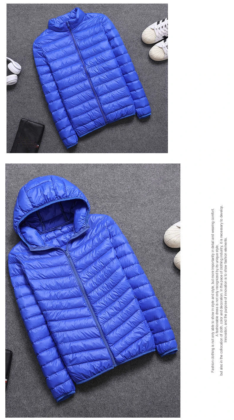 Fashion Brand Ultra Light Duck Down Jacket Mens Korean Streetwear Feather Coat Hooded Down Jacket Warm Men Clothes Spring Autumn