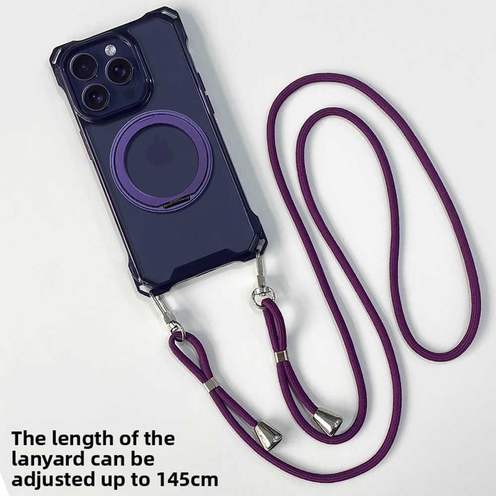 Crossbody Lanyard Strap Holder Phone Case For iphone 17 Air 16 15 14 Plus 13 12 11 Pro Max 16E For Magsafe Magnetic Stand Cover