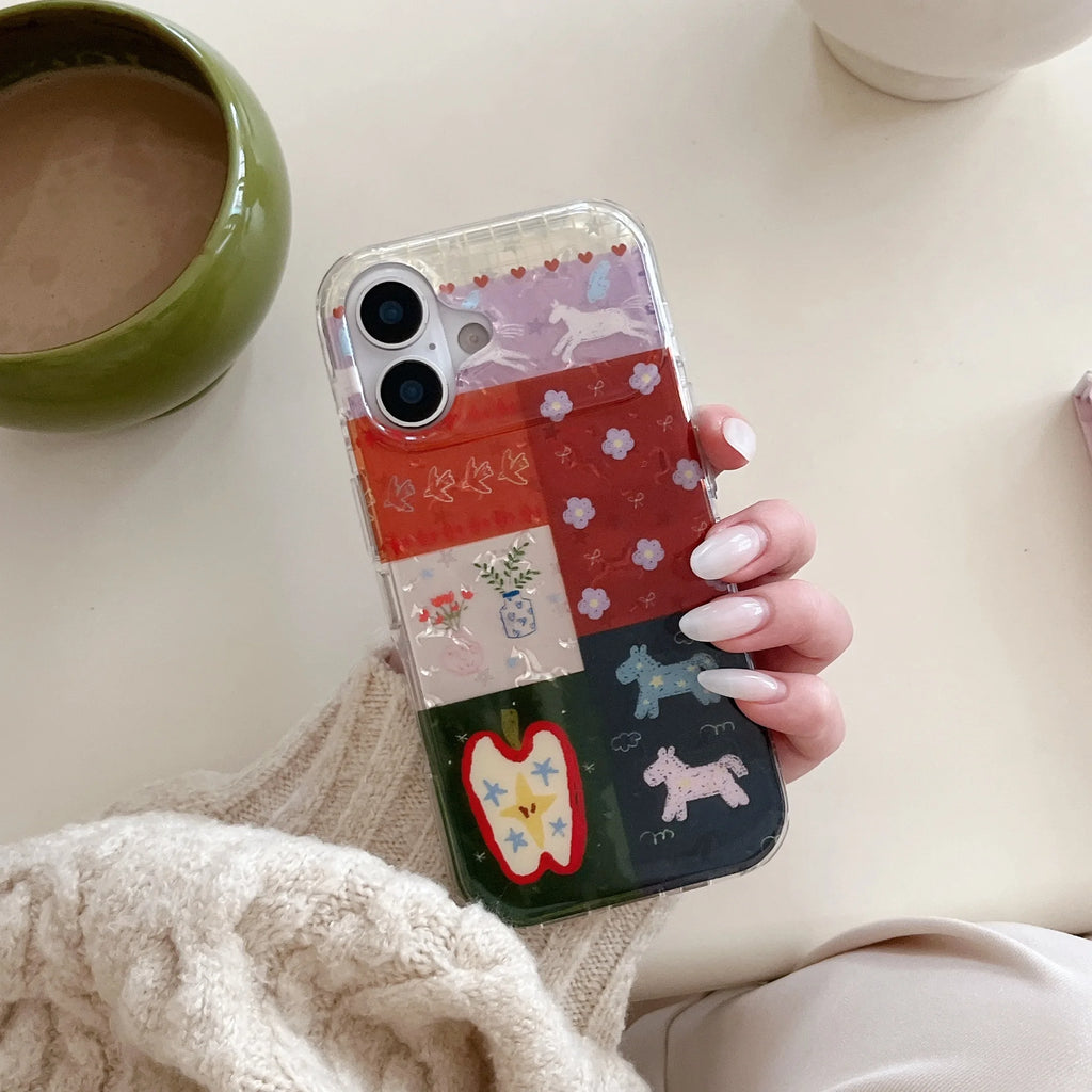 Playful Patchwork Cute Cartoon Motifs Colorful Collage Design Phone Case for iPhone 17 16 15 14 13 Pro Max Back Phone Cover Capa
